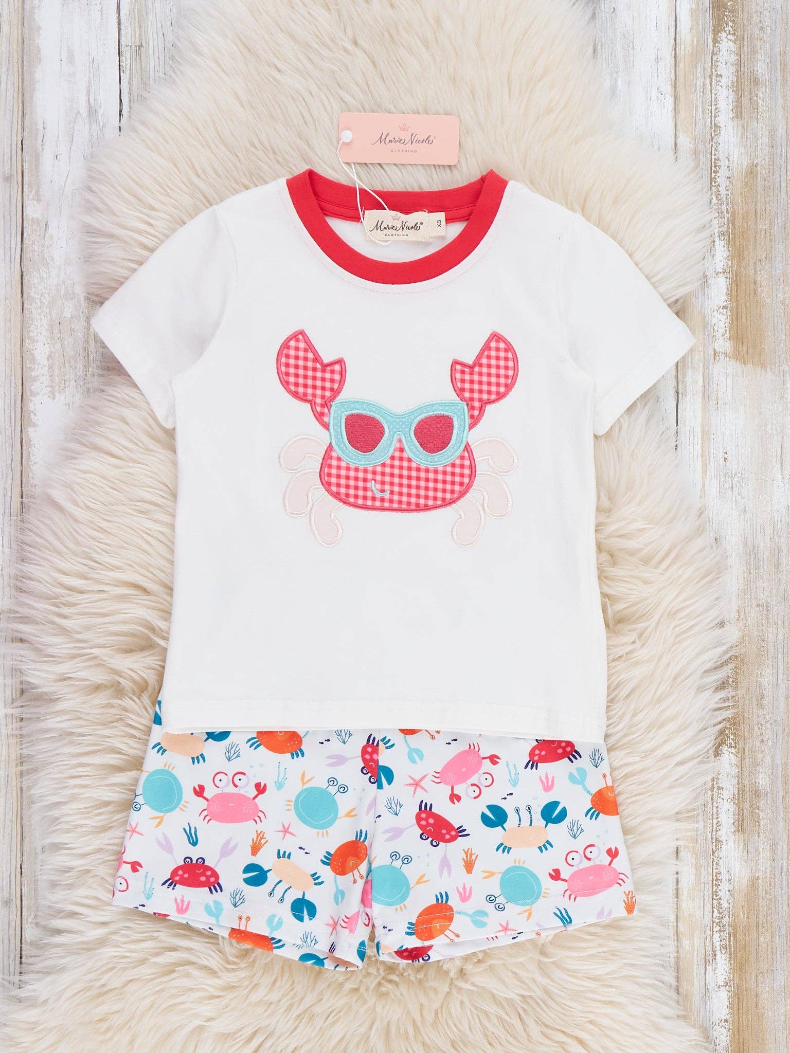 Crab Vacation Embroidered Outfit: XS(18/24mos)