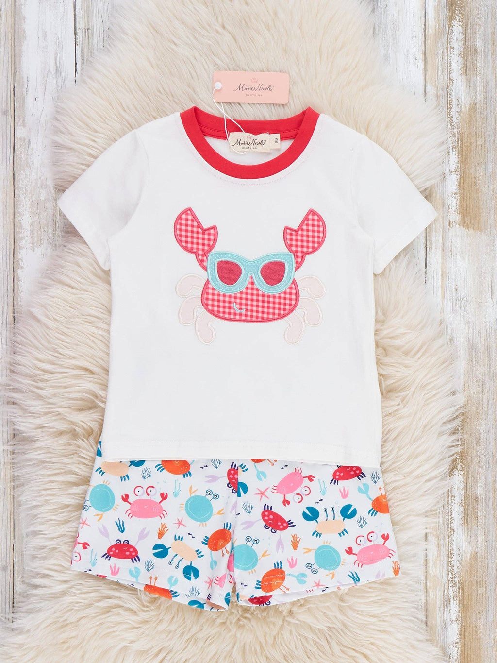 Crab Vacation Embroidered Outfit: M(3yrs)