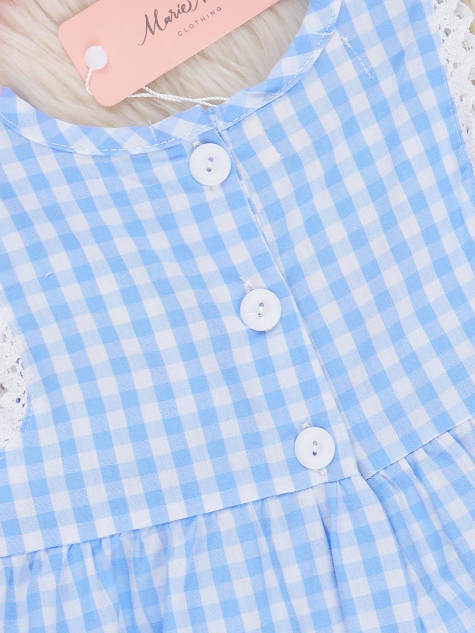 Gingham Embroidered Strawberries 100% Cotton Ruffle Outfit: S(2yrs)