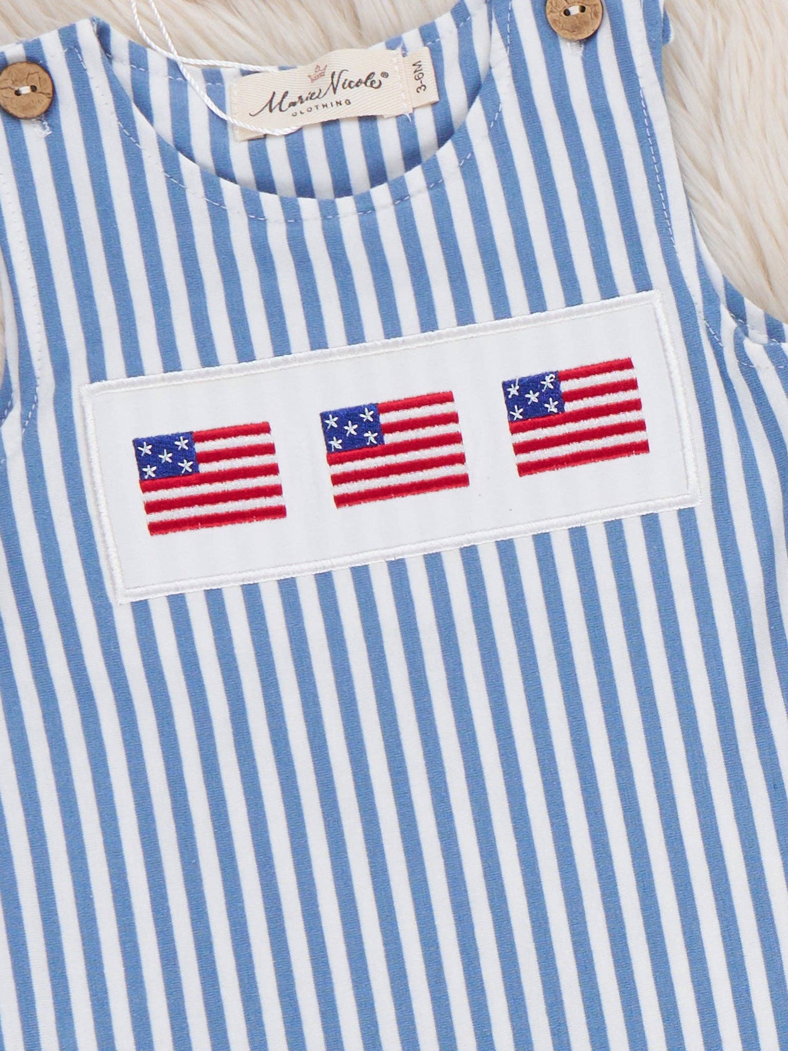 Stripes of Freedom Embroidered Cotton Romper: 12/18MOS