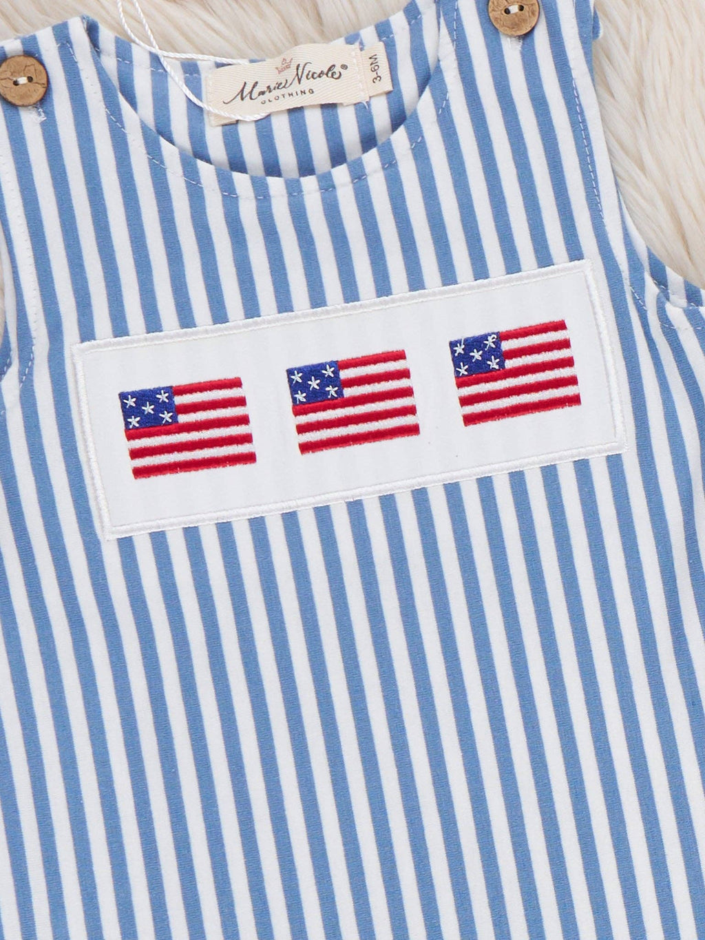 Stripes of Freedom Embroidered Cotton Romper: 6/12MOS