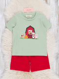 Striped Embroidered Farmhouse Cotton Outfit: L(4yrs)