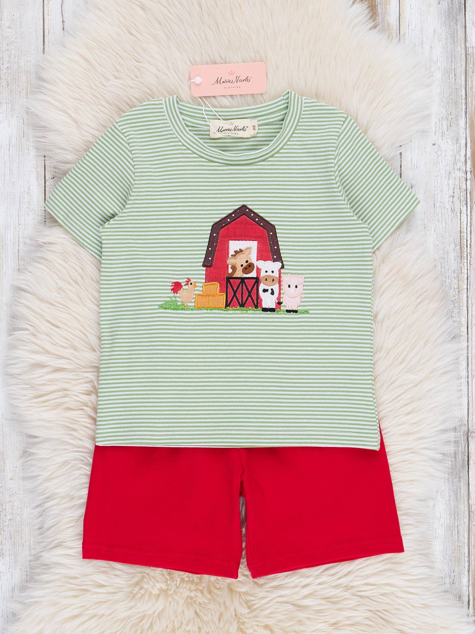 Striped Embroidered Farmhouse Cotton Outfit: L(4yrs)