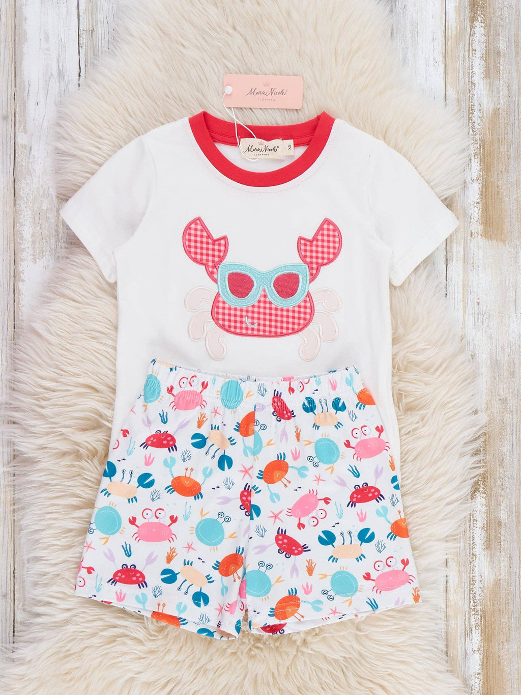 Crab Vacation Embroidered Outfit: S(2yrs)