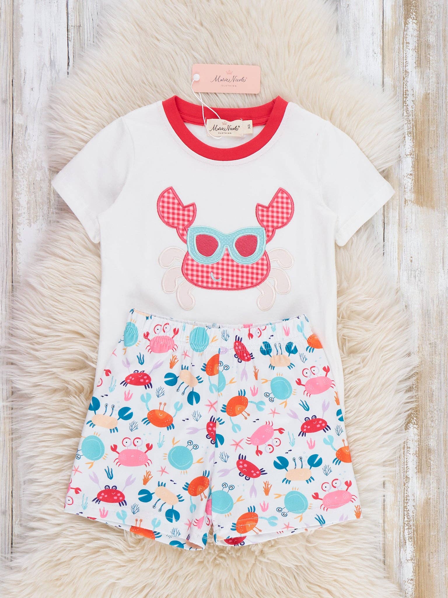 Crab Vacation Embroidered Outfit: S(2yrs)