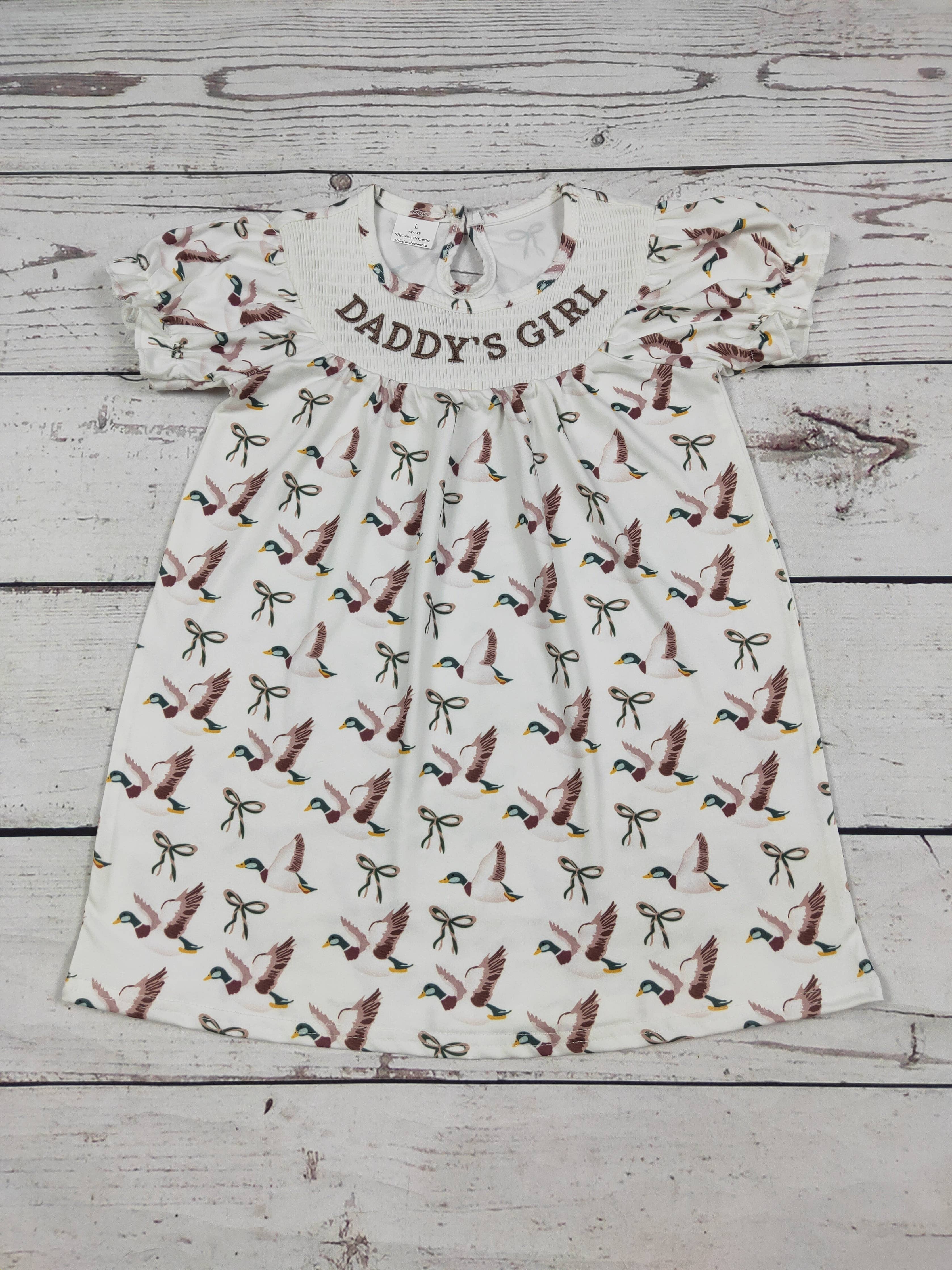 Duck Printed DADDY'S GIRL Smocked Dresses: 5-6T