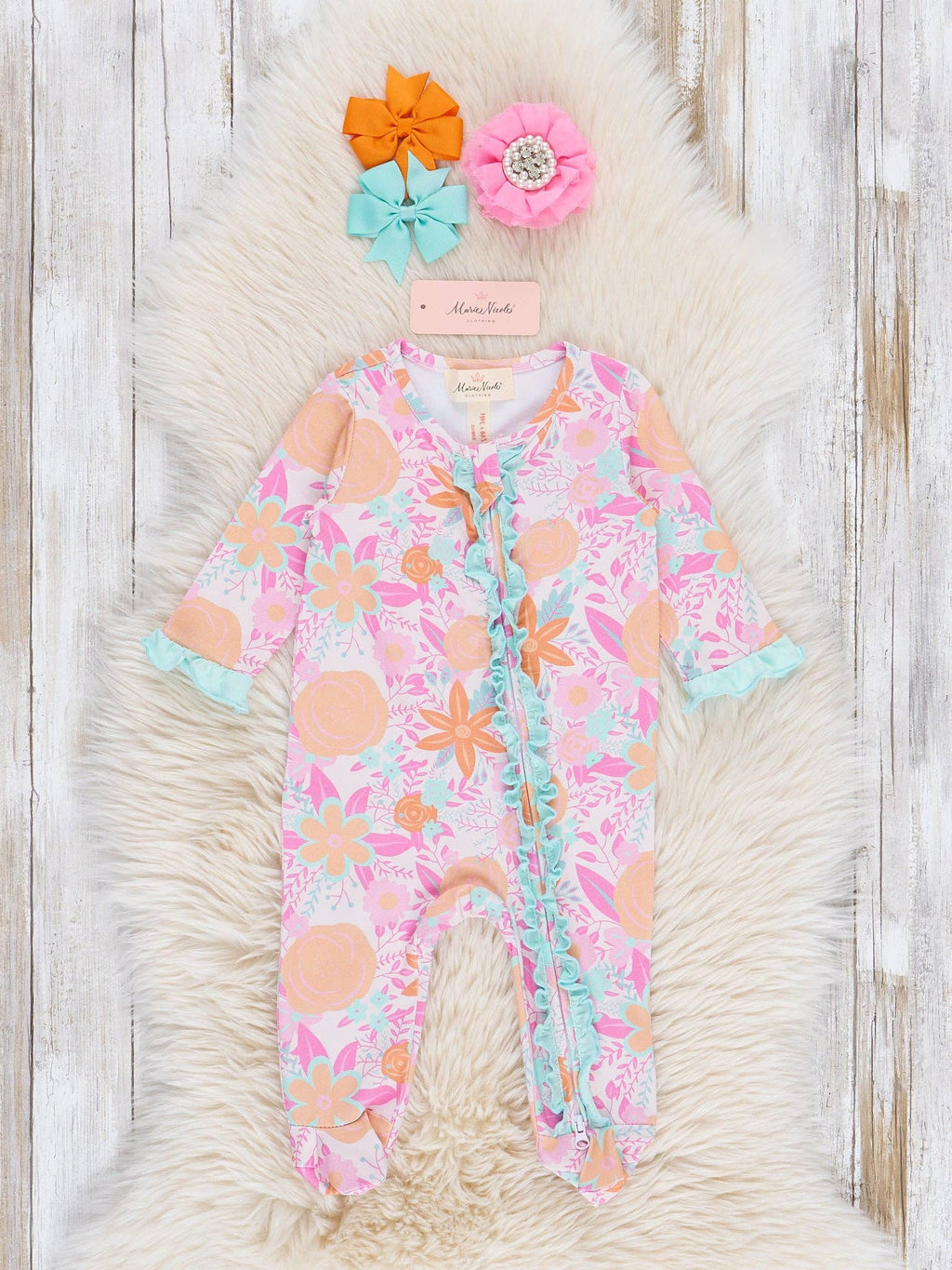 Hibiscus Buds Ruffle Footed Sleeper Pajamas: 18/24MOS