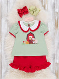 Striped Embroidered Farmhouse Cotton Ruffle Outfit: S(2yrs)