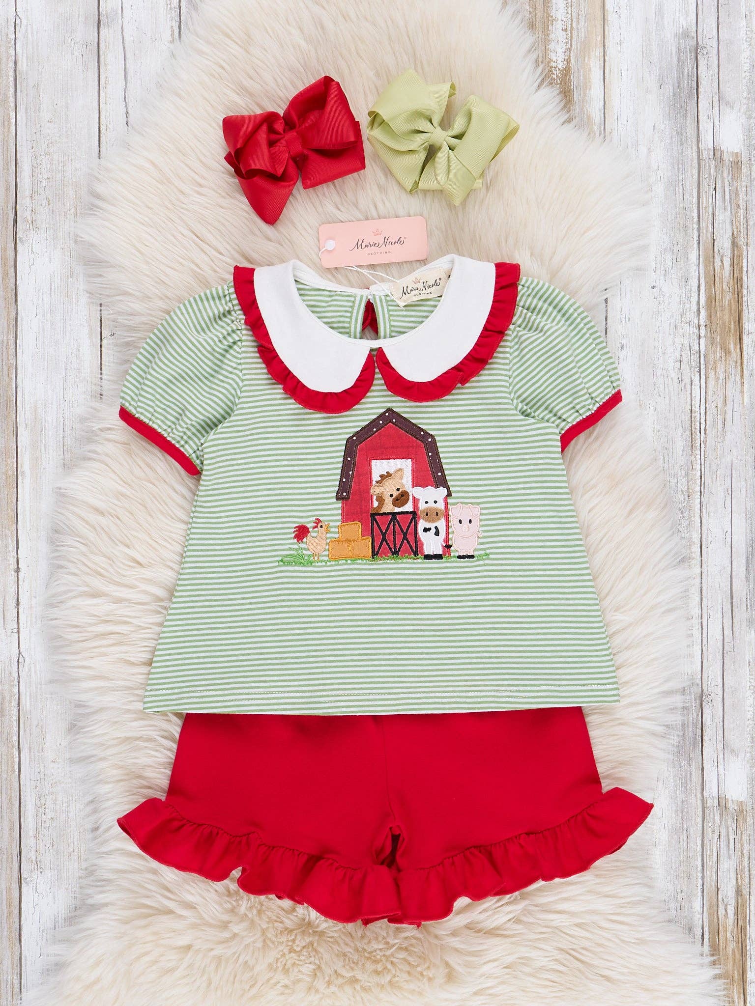 Striped Embroidered Farmhouse Cotton Ruffle Outfit: S(2yrs)