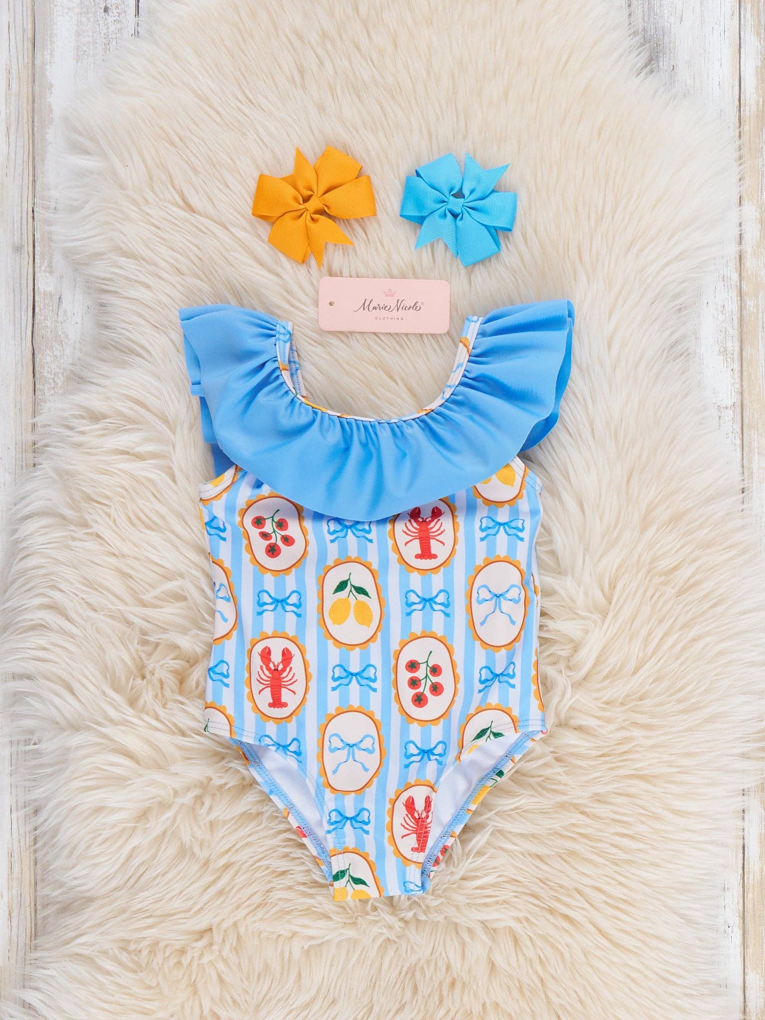 Lobster Lemon Bow Ruffle Swimsuit: S(2yrs)