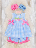Gingham Embroidered Strawberries 100% Cotton Ruffle Outfit: XS(18/24mos)