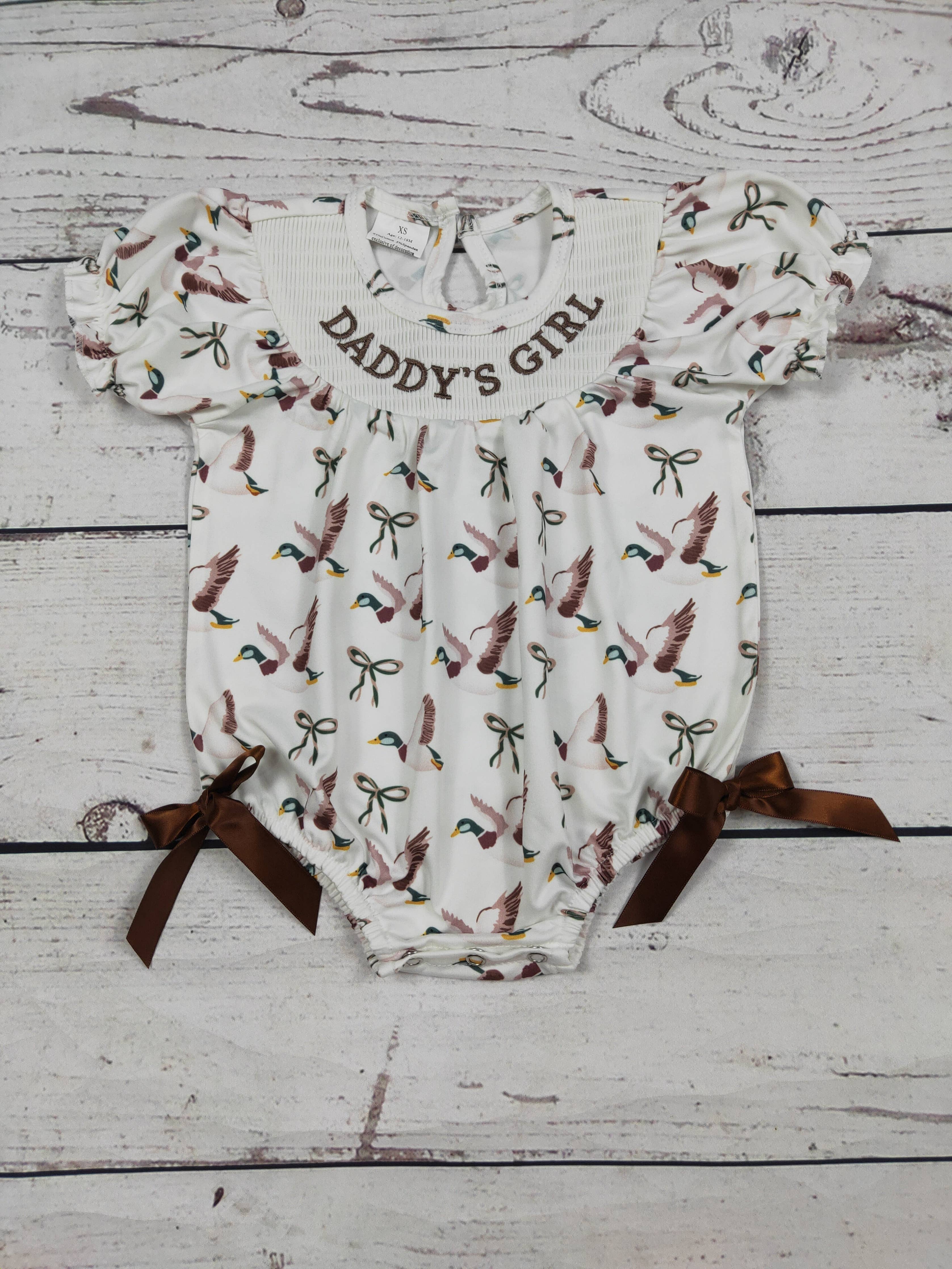 Duck Printed DADDY'S GIRL Smocked Bubble: 6-12M