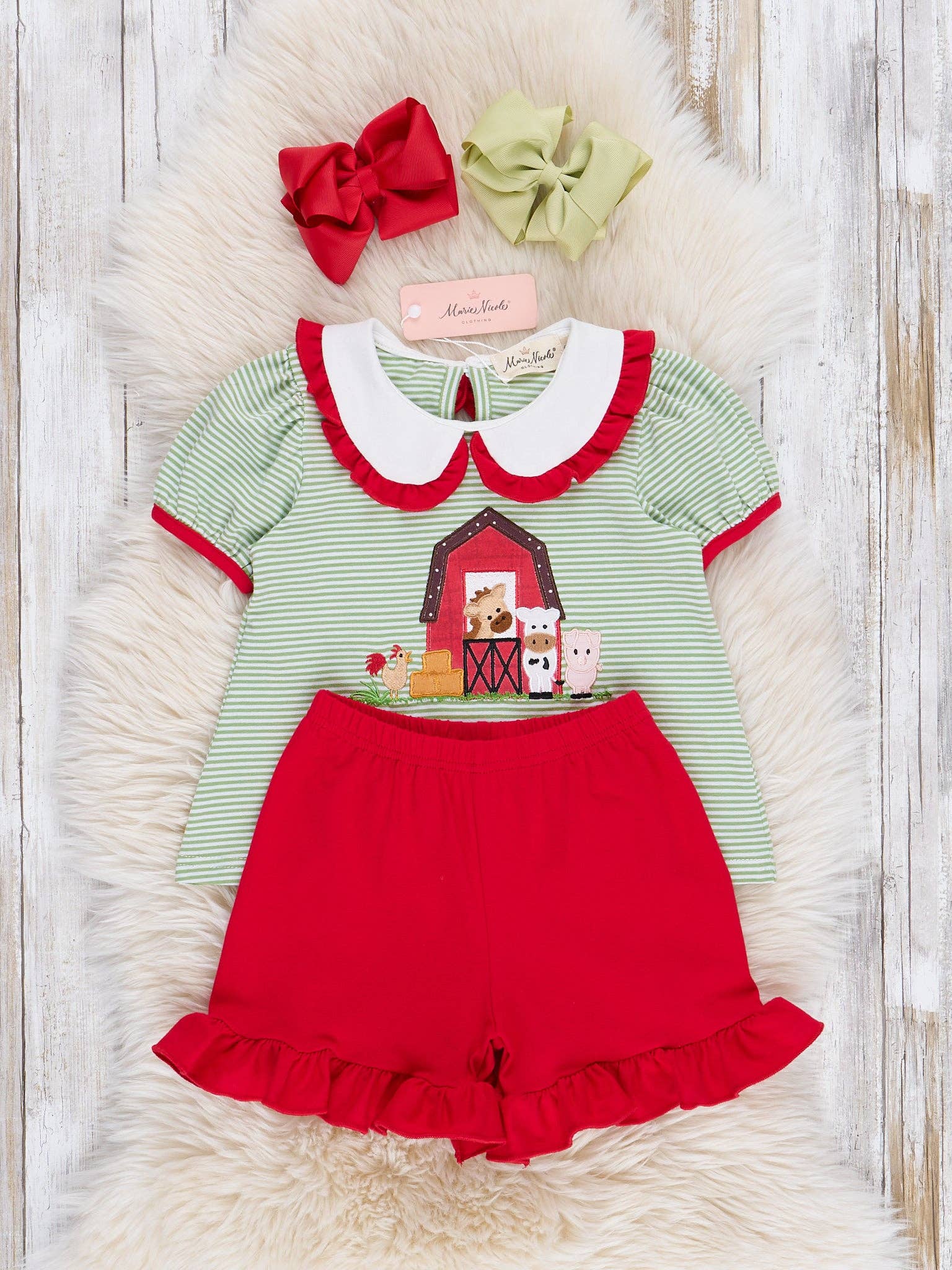 Striped Embroidered Farmhouse Cotton Ruffle Outfit: L(4yrs)