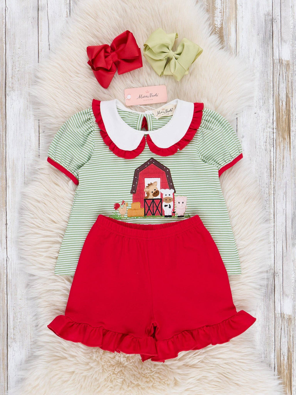 Striped Embroidered Farmhouse Cotton Ruffle Outfit: M(3yrs)