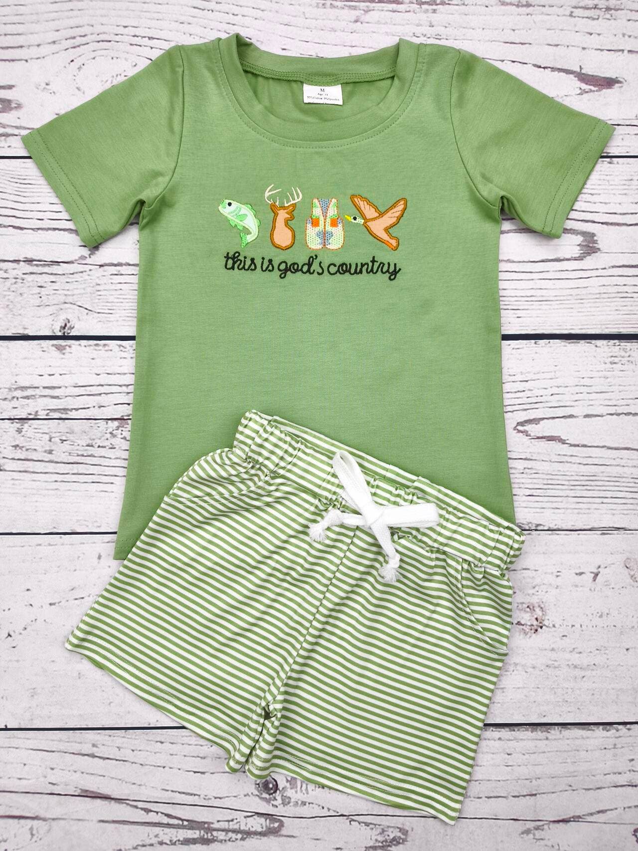 Boy Green Hunting Shorts Set: 2T