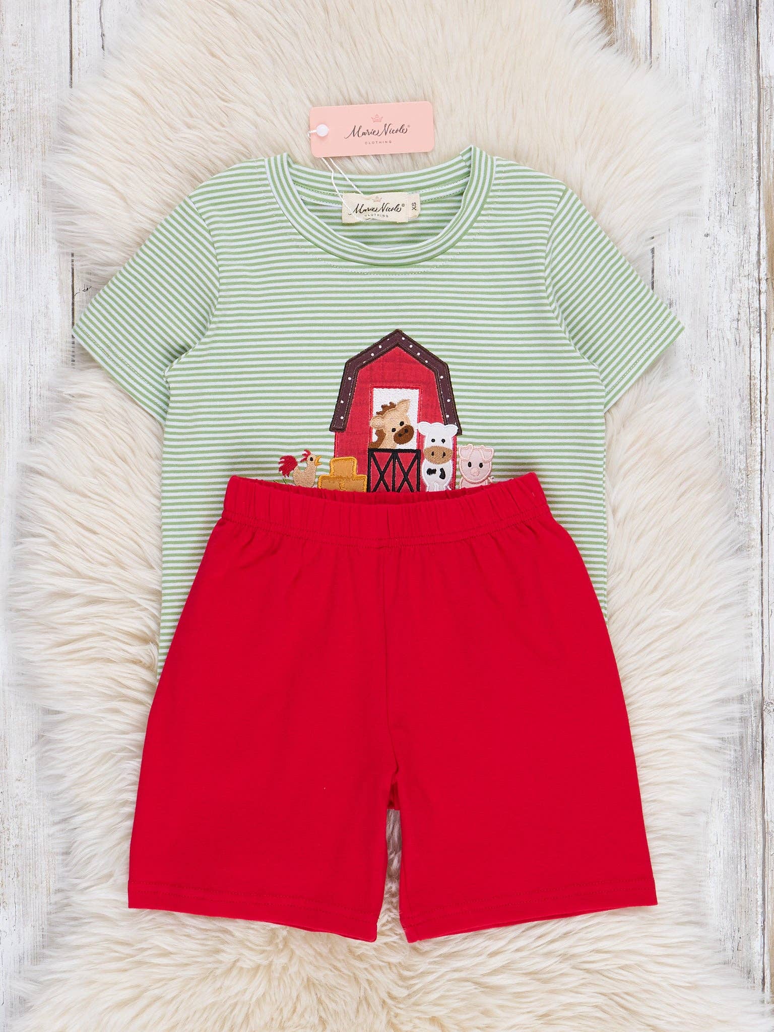 Striped Embroidered Farmhouse Cotton Outfit: L(4yrs)