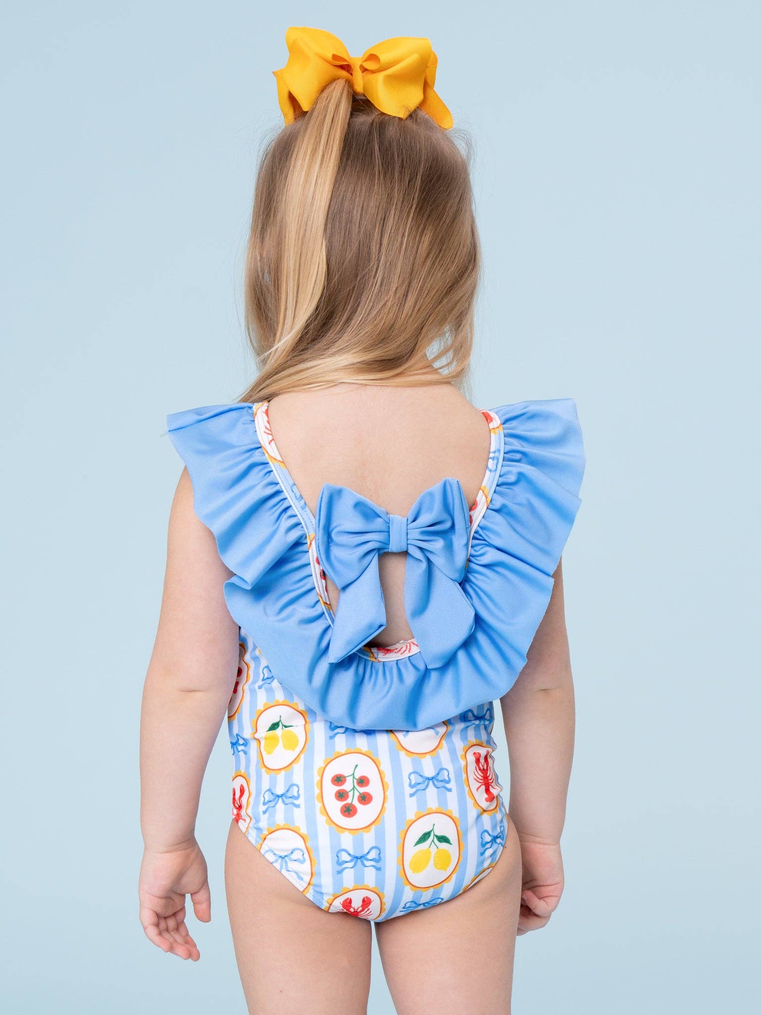 Lobster Lemon Bow Ruffle Swimsuit: L(4yrs)