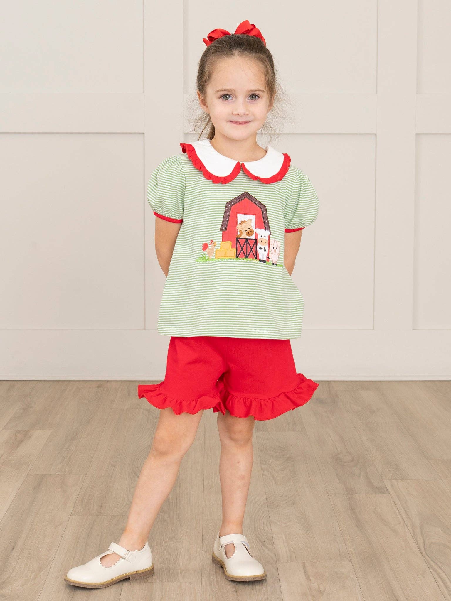 Striped Embroidered Farmhouse Cotton Ruffle Outfit: L(4yrs)