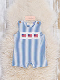 Stripes of Freedom Embroidered Cotton Romper: 18/24MOS