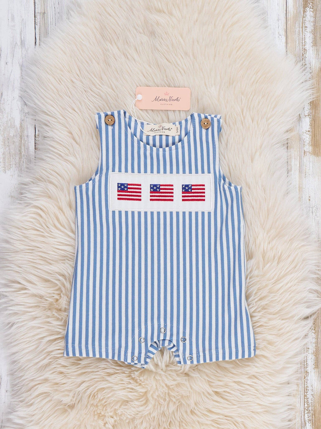 Stripes of Freedom Embroidered Cotton Romper: 12/18MOS