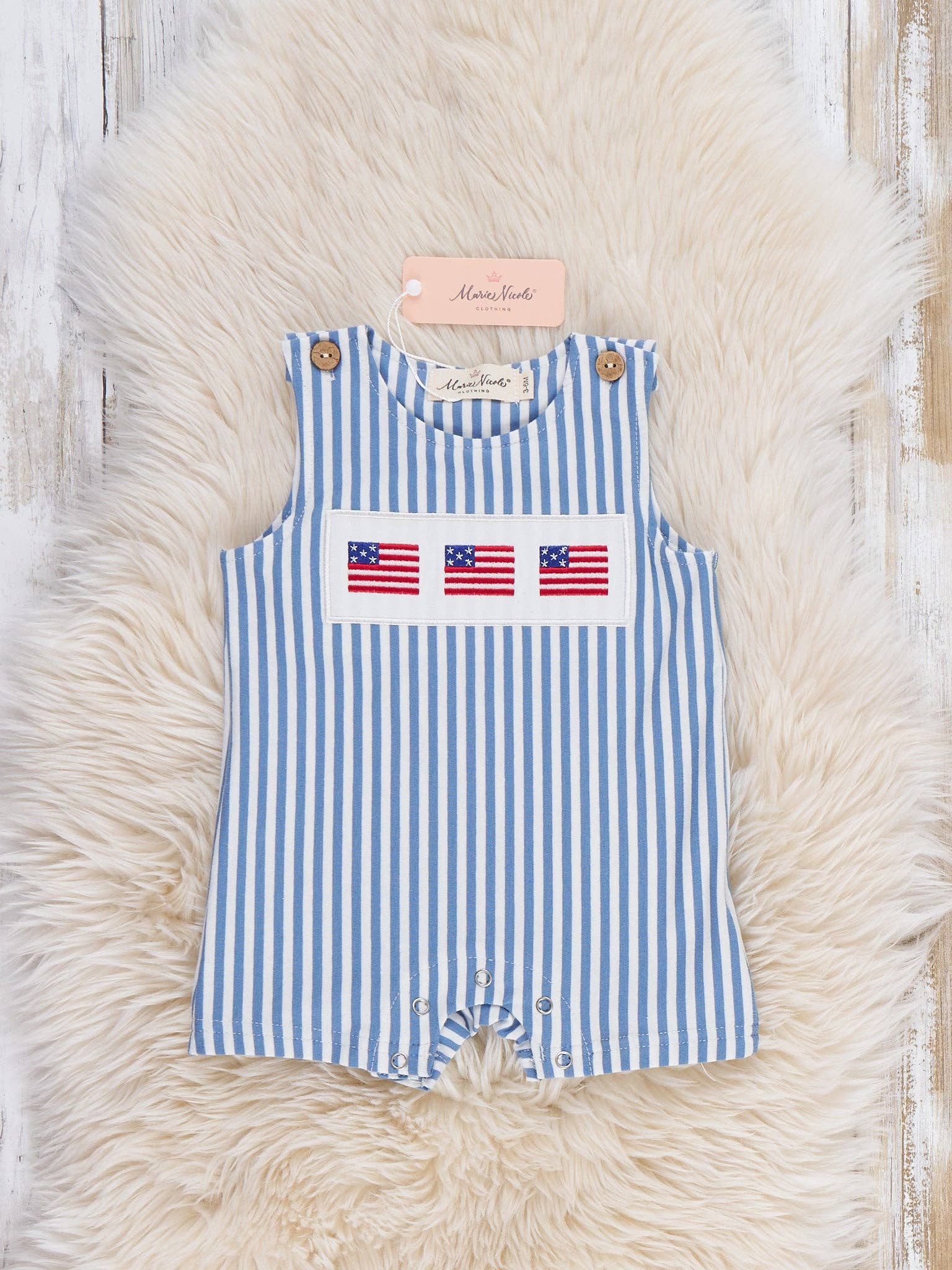 Stripes of Freedom Embroidered Cotton Romper: 12/18MOS