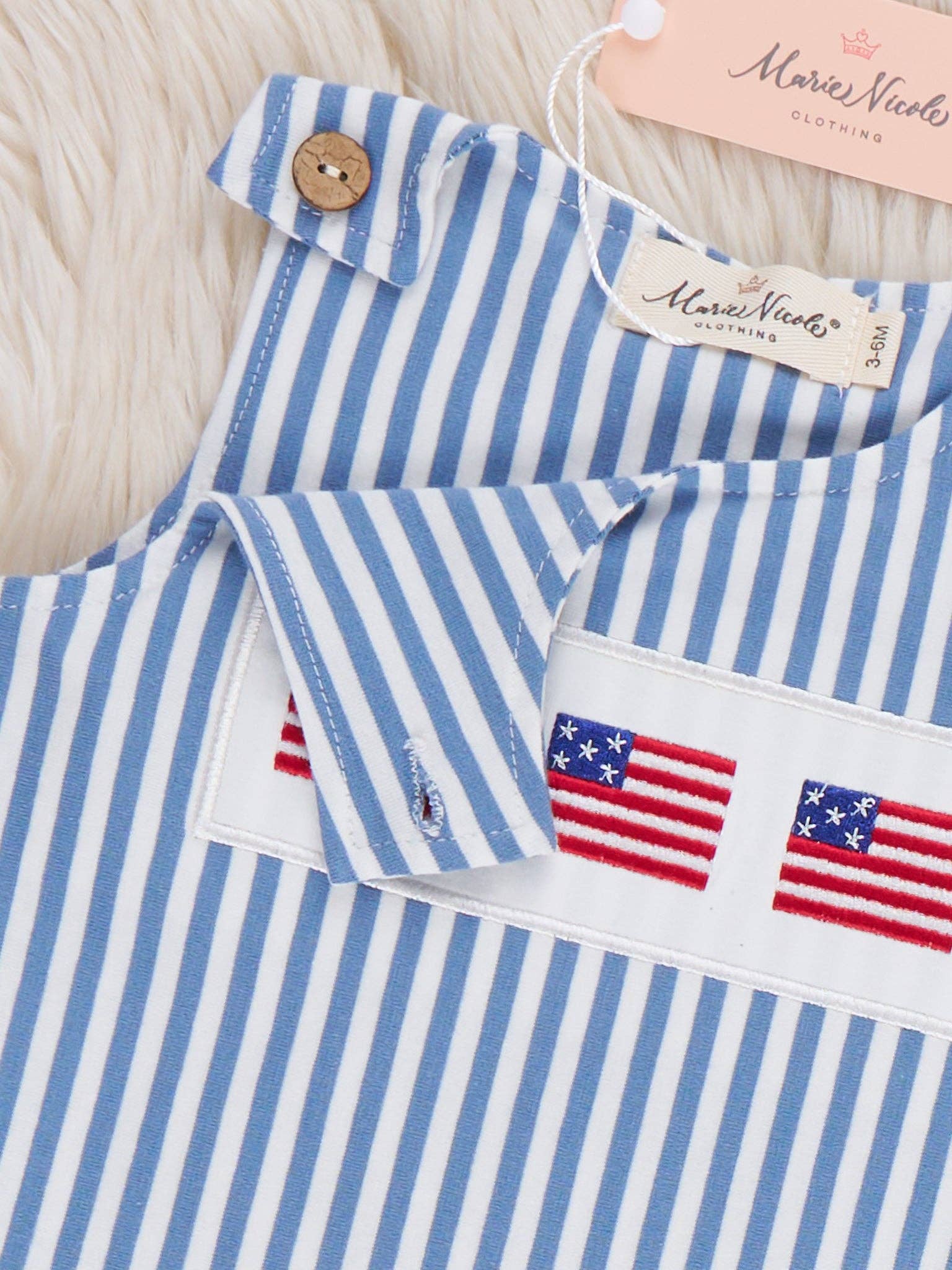 Stripes of Freedom Embroidered Cotton Romper: 18/24MOS