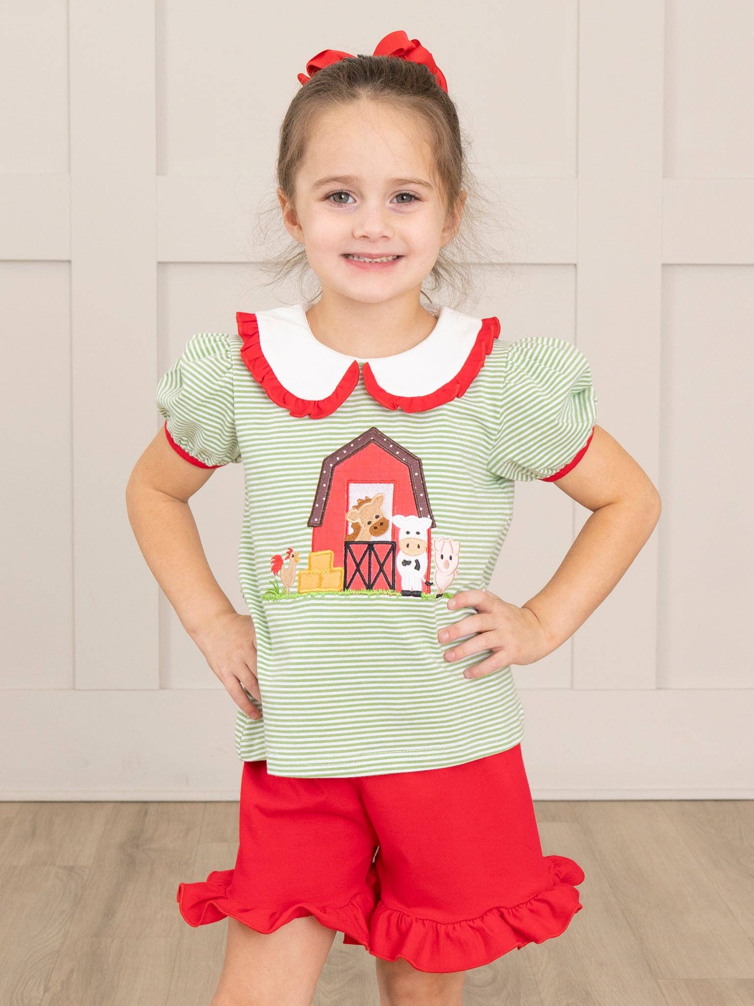 Striped Embroidered Farmhouse Cotton Ruffle Outfit: M(3yrs)